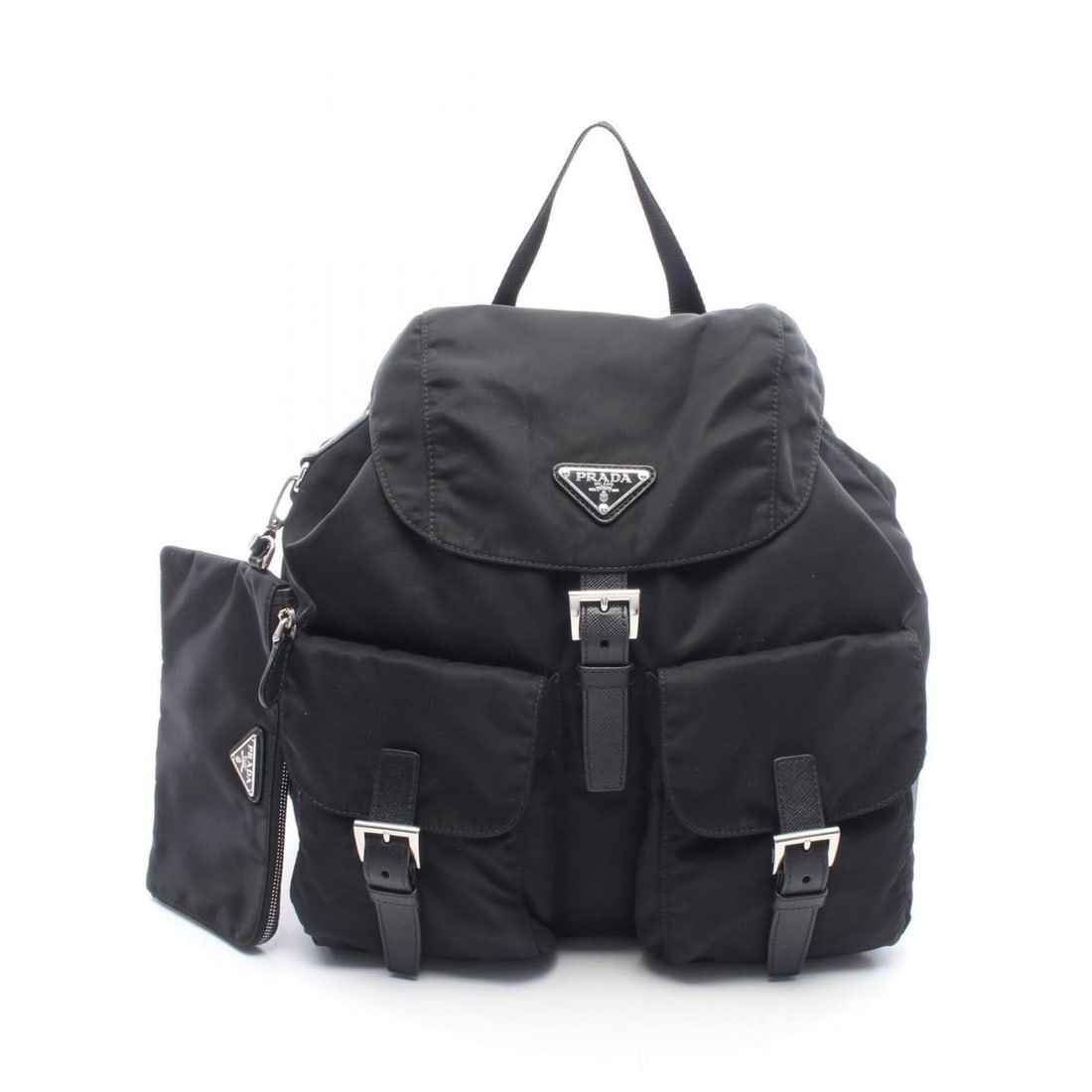 Prada Triangle Logo Backpack/Handbag, Nylon & Leather, Women's, Black (1 of 6)