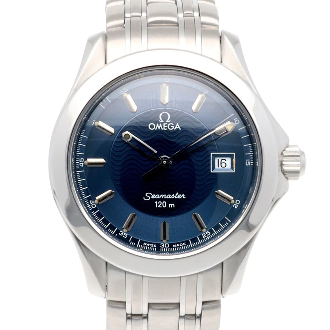Omega Seamaster Watch, Stainless Steel Quartz 55041XXX, Men's, OMEGA 120M: --- Catalog ---Category: SizeWrist Size: 14cm / 5.51''Case Diameter: 36.5mm / 1.44''Category: DesignType: WristwatchGender: MenColor (Dial): NavyMaterial (Band): Stainless steelMaterial (Case): Stainl