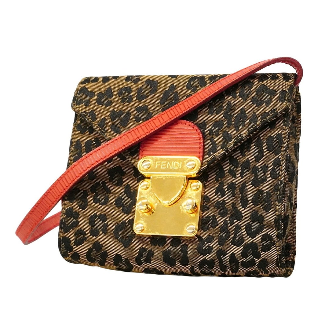 Fendi Shoulder Bag, Leopard Print, Nylon Canvas, Brown/Red, Women's: --- Catalog ---Category: SizeSize (HxWxD): 12.5cm x 14cm x 5cm / 4.92'' x 5.51'' x 1.96''Category: DesignType: Shoulder bagColor: Brown, Red colorGender: WomenMaterial: Nylon canvas Hardware Color: Go