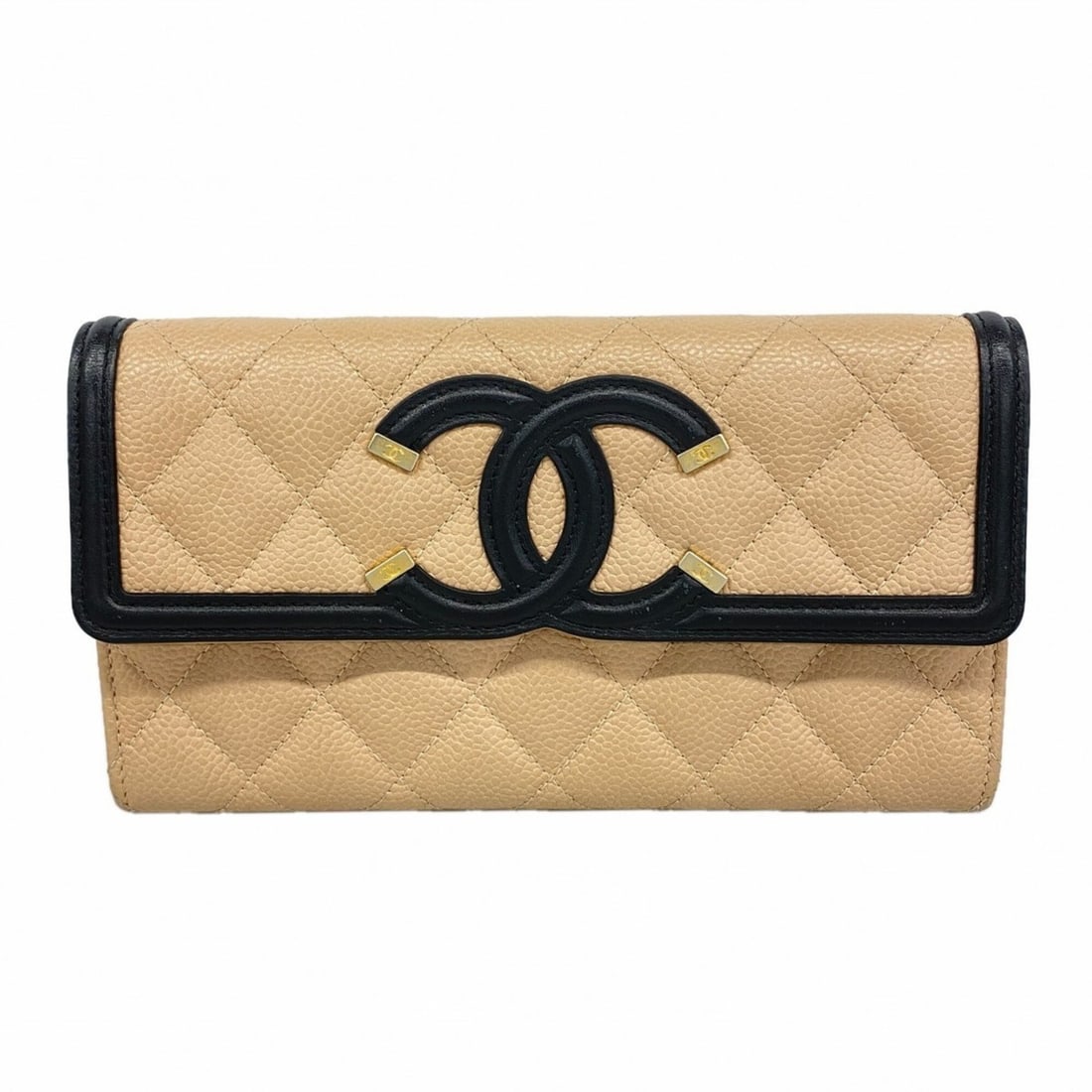 Chanel Long Wallet CC Filigree Caviar Skin Beige Women's: --- Catalog ---Category: SizeSize (HxWxD): 11cm x 19.5cm x 3cm / 4.33'' x 7.67'' x 1.18''Category: DesignType: Long wallet (bi-fold)Color: BeigeGender: WomenMaterial: Grained Calfskin Category: Genera