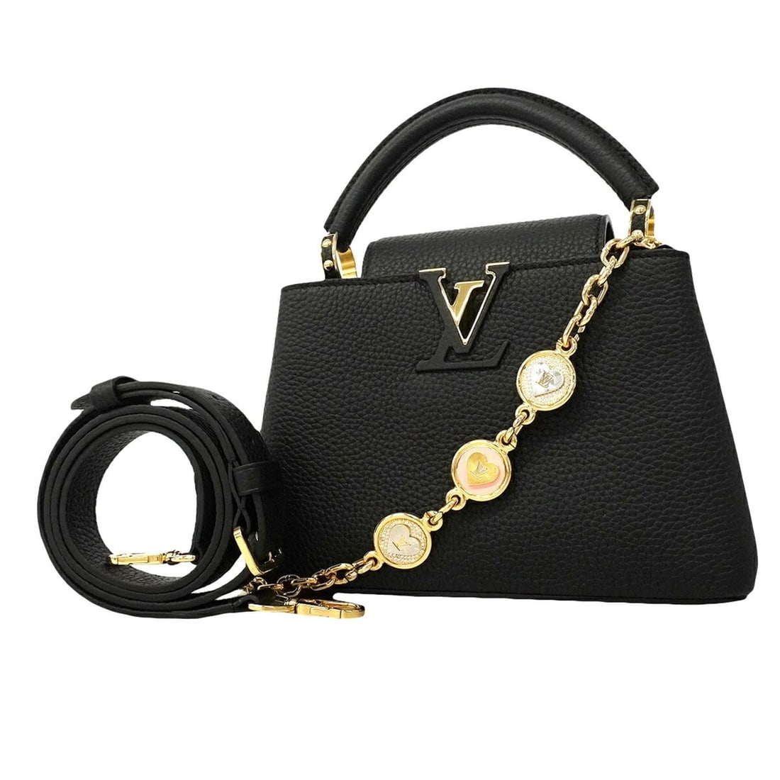 Louis Vuitton Taurillon Leather My Capucines Handbag M24609 Noir 2-way Bag for Women: --- Catalog ---Category: SizeSize (HxWxD): 15cm x 23cm x 8cm / 5.9'' x 9.05'' x 3.14''Category: DesignType: HandbagColor: NoirGender: WomenCategory: GeneralMPN: M24609Brand: Louis Vuitton--- Item List