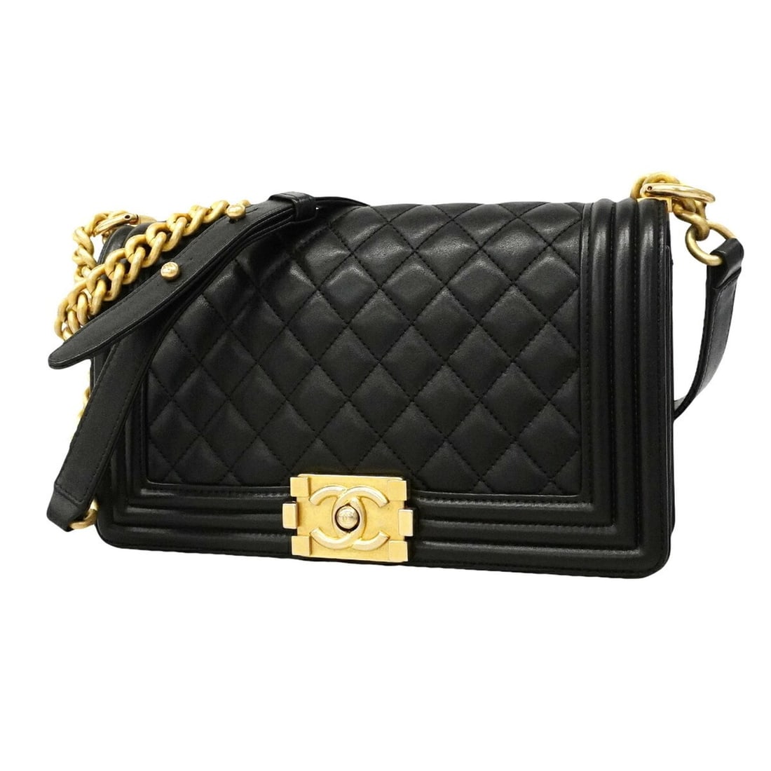 Chanel Boy Shoulder Bag, Lambskin, Black, Women's: --- Catalog ---Category: SizeSize (HxWxD): 16cm x 24cm x 6cm / 6.29'' x 9.44'' x 2.36''Category: DesignType: Shoulder bagColor: BlackGender: WomenMaterial: Leather Hardware Color: GoldLeather/Fur Type