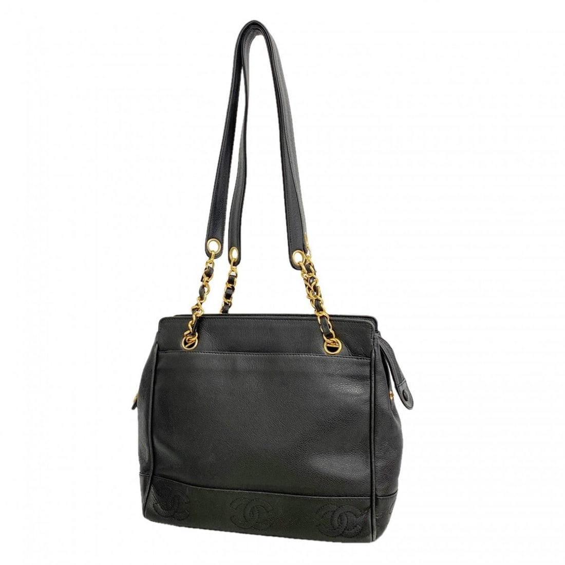 Chanel Triple Coco Caviar Leather Tote Bag - Chain Black Women's: --- Catalog ---Category: SizeSize (HxWxD): 25cm x 28cm x 9cm / 9.84'' x 11.02'' x 3.54''Category: DesignType: Tote bagColor: BlackGender: WomenMaterial: Grained Calfskin Hardware Color: GoldCategory: 