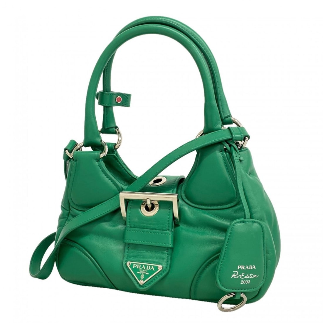 Prada Moon Leather Handbag, Green, 2-way Bag for Women: --- Catalog ---Category: SizeSize (HxWxD): 13cm x 23cm x 8cm / 5.11'' x 9.05'' x 3.14''Category: DesignType: HandbagColor: GreenGender: WomenMaterial: Leather Hardware Color: SilverCategory: GeneralBr