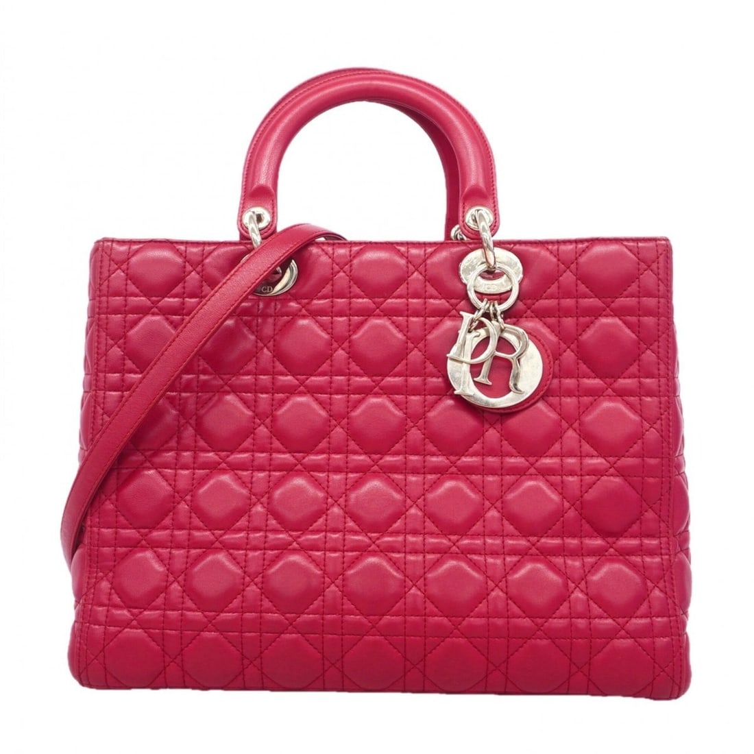 Christian Dior handbag, Cannage Lady Dior, leather, red, 2-way bag for women.: --- Catalog ---Category: SizeSize (HxWxD): 25cm x 32cm x 12cm / 9.84'' x 12.59'' x 4.72''Category: DesignType: HandbagColor: Red colorGender: WomenMaterial: Leather Hardware Color: SilverCategory: Gen