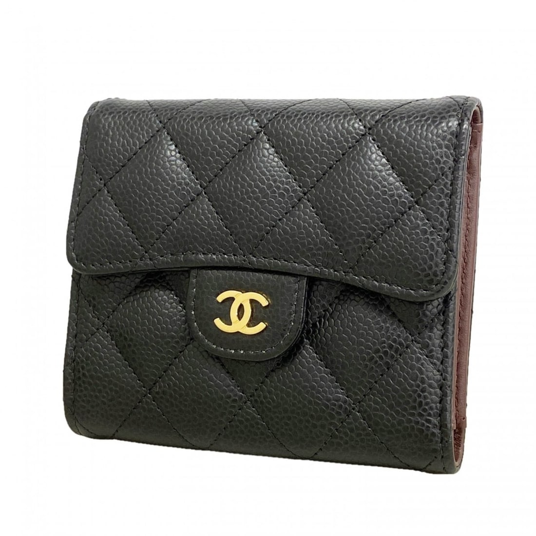 Chanel Tri-fold Wallet, Matelassé Caviar Leather, Black, Women's: --- Catalog ---Category: SizeSize (HxWxD): 10cm x 11.5cm x 2.5cm / 3.93'' x 4.52'' x 0.98''Category: DesignType: Wallet (tri-fold)Color: BlackGender: WomenMaterial: Grained Calfskin Category: GeneralB