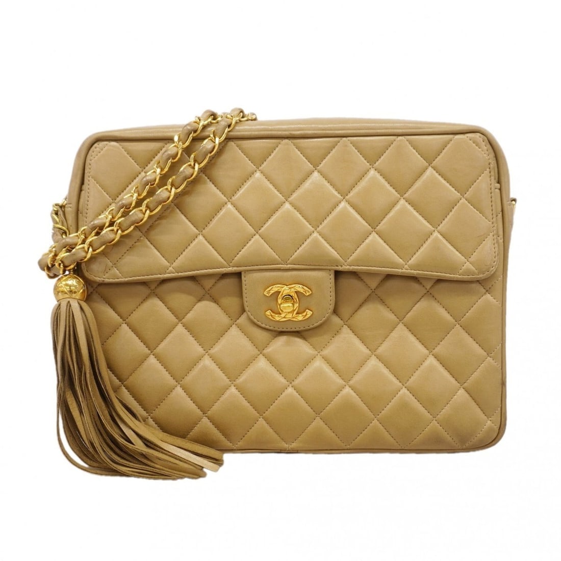 Chanel Matelassé Shoulder Bag with Chain Strap, Brilliant Lambskin, Beige, Women's: --- Catalog ---Category: SizeSize (HxWxD): 20cm x 26cm x 7.5cm / 7.87'' x 10.23'' x 2.95''Category: DesignType: Shoulder bagColor: BeigeGender: WomenMaterial: Leather Hardware Color: GoldLeather/Fur T