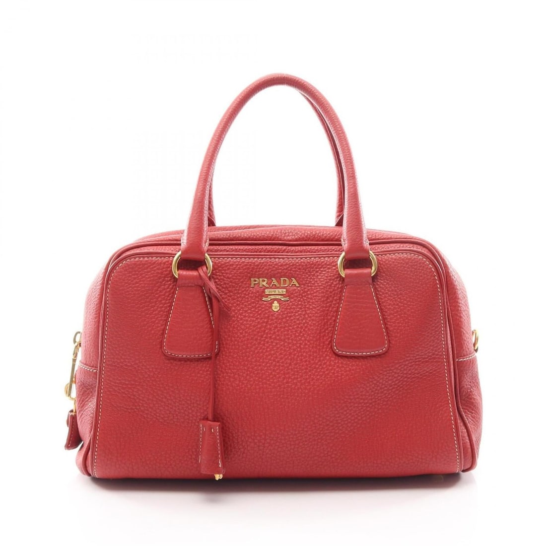 Prada logo handbag, leather, women's, red. (1 of 9)