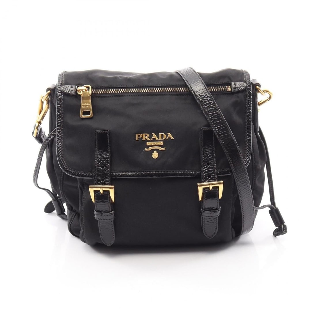 Prada PRADA Logo Shoulder Bag Handbag Nylon Patent Leather Women's Black (1 of 11)