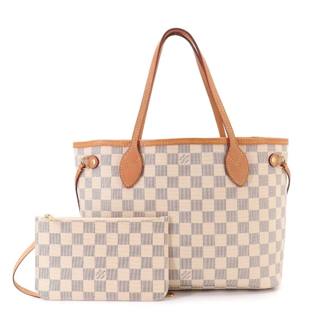 Louis Vuitton Neverfull PM Damier Azur Tote Handbag White N41362: --- Catalog ---Category: SizeSize (HxWxD): 22cm x 37cm x 12.5cm / 8.66'' x 14.56'' x 4.92''Category: DesignType: Handbag, Pouch, Tote bagColor: Damier Azur, WhiteGender: WomenMaterial: Faux leather Ca