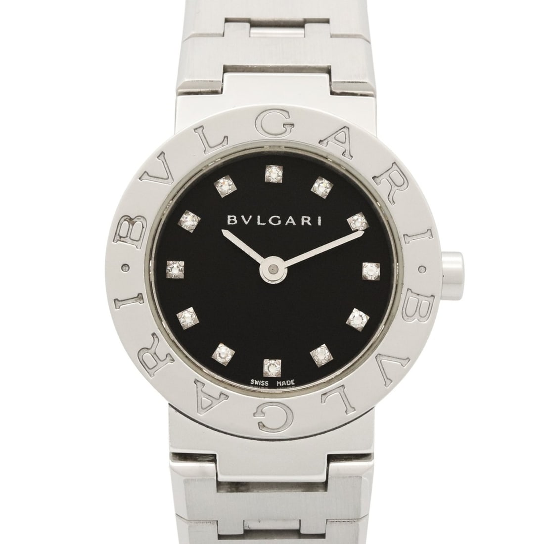 BVLGARI Bulgari 12-Diamond Watch Stainless Steel Diamond Ladies Black BB23SS: --- Catalog ---Category: SizeWrist Size: 13.5cm / 5.31''Case Diameter: 23mm / 0.91''Category: DesignType: WristwatchGender: WomenColor (Dial): BlackMaterial (Band): Stainless steelMaterial (Case): Sta