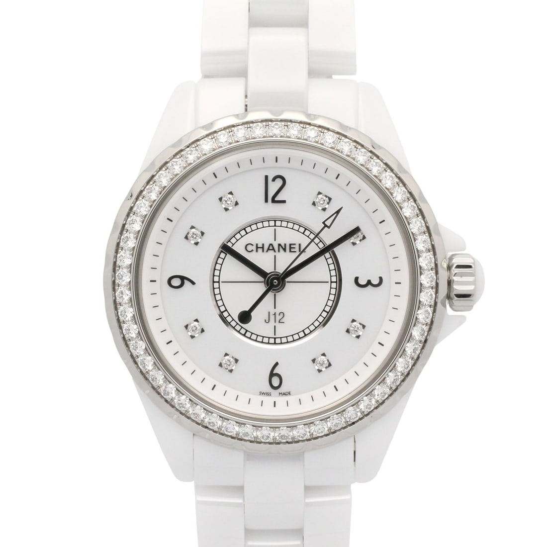 Chanel J12 Diamond Bezel 8-Diamond Watch, Ceramic, Diamond, Ladies, White, H3110 (1 of 13)