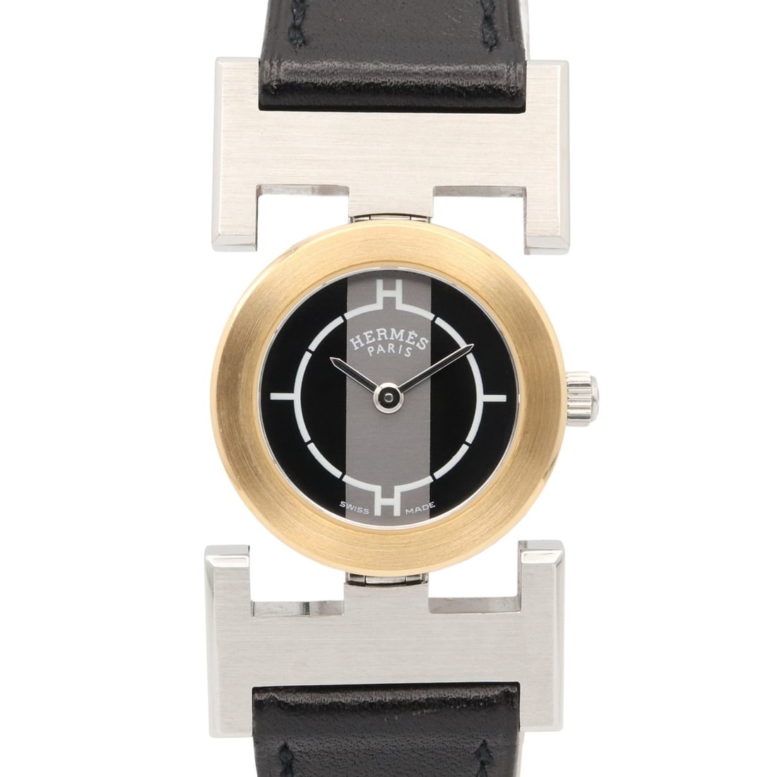 Hermes HERMES Paprika Watch, Gold Plated (GP), Stainless Steel, Leather Strap, Women's, Black,: --- Catalog ---Category: SizeWrist Size: 16cm / 6.29''Case Diameter: 21mm / 0.83''Category: DesignType: WristwatchGender: WomenColor (Dial): BlackMaterial (Band): LeatherMaterial (Case): Gold plated, 