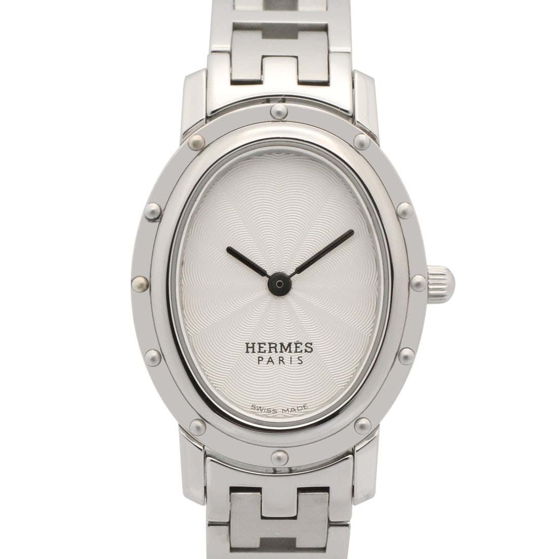 Hermes Clipper Oval Watch, Stainless Steel, Women's, Silver Tone, CO1.210: --- Catalog ---Category: SizeWrist Size: 14cm / 5.51''Case Diameter: 22mm / 0.87''Category: DesignType: WristwatchGender: WomenColor (Dial): SilverMaterial (Band): Stainless steelMaterial (Case): Stai