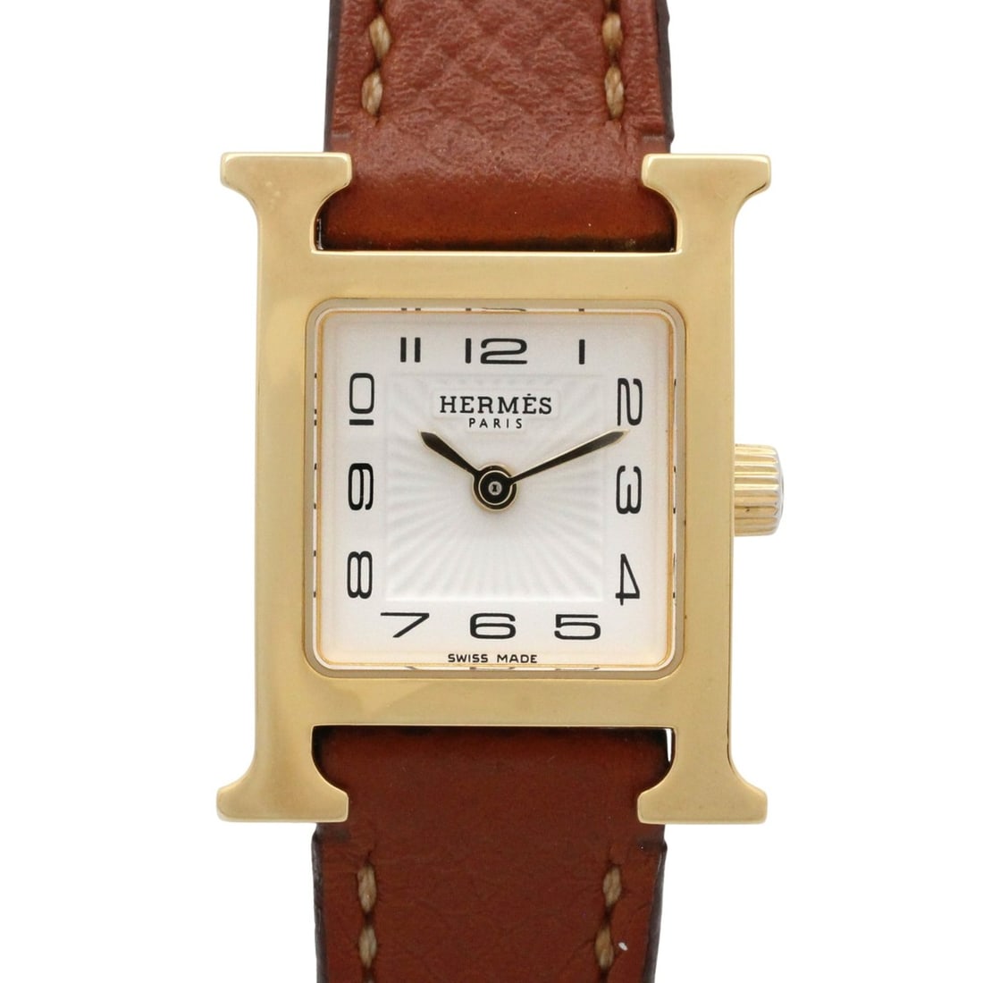 Hermes H-Watch Mini Wristwatch, Gold Plated (GP), Leather Strap, Women's, White (HH1.101) (1 of 17)