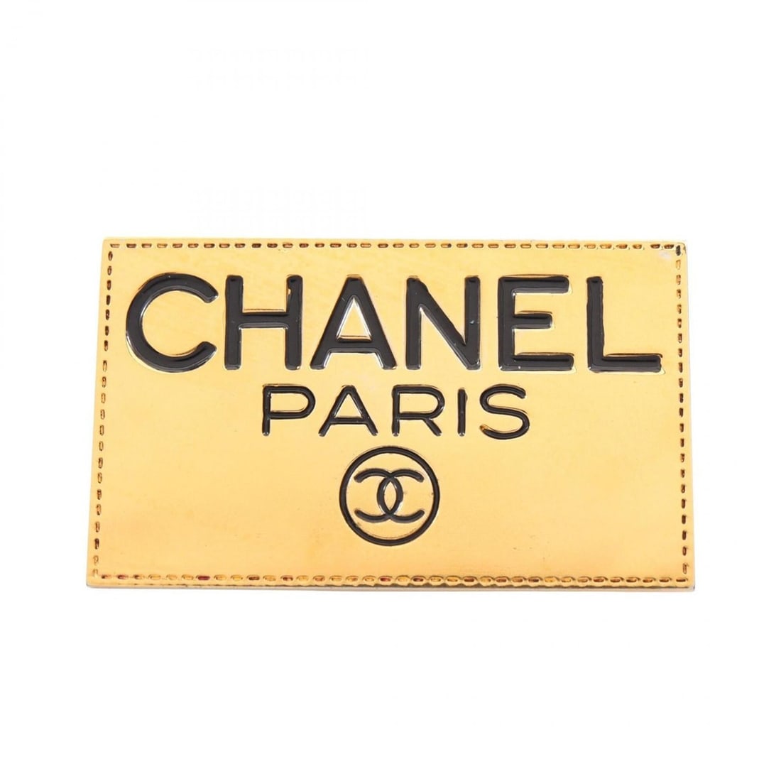 Chanel logo plate brooch accessory, gold plated (GP), women's, tone. (1 of 7)