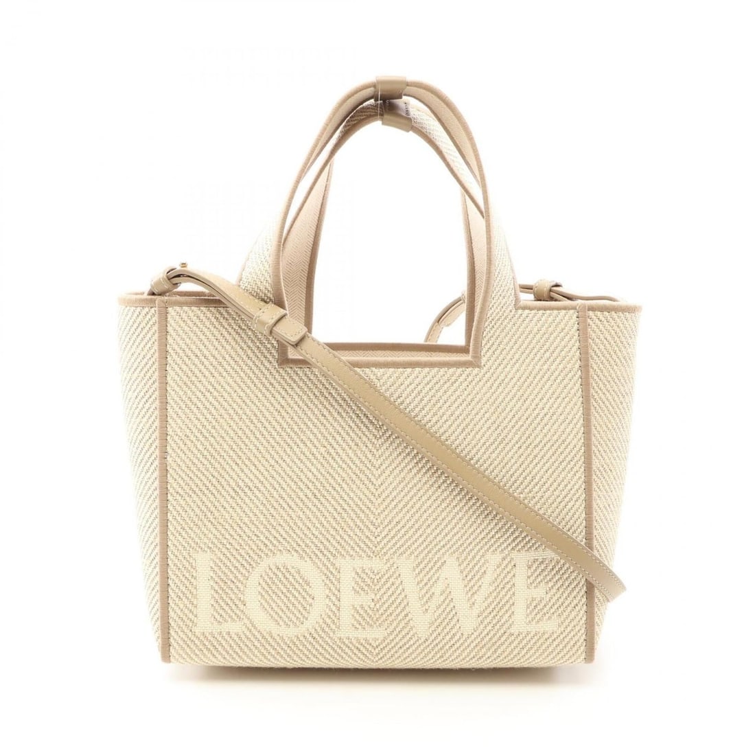 Loewe Font Tote Small 2-Way Bag/Handbag, Canvas and Leather, Women's, Beige (1 of 7)