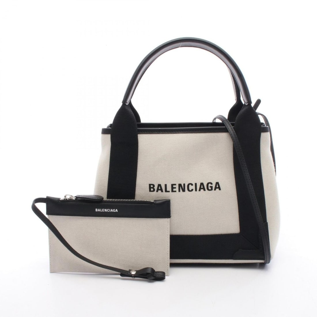 Balenciaga Navy Cabas XS 2-Way Handbag, Canvas and Leather, Women's, Ivory/Black: --- Catalog ---Category: SizeSize (HxWxD): 20cm x 25cm x 7cm / 7.87'' x 9.84'' x 2.75''Category: DesignType: HandbagColor: Black, IvoryGender: WomenMaterial: Canvas , Leather Category: GeneralBrand: B