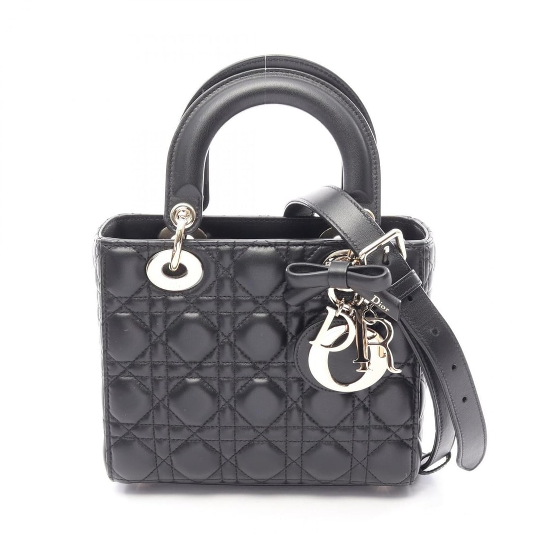 Christian Dior Dior Lady Small Cannage 2-Way Handbag, Leather, Women's, Black (M0531OUQA_M900) (1 of 7)