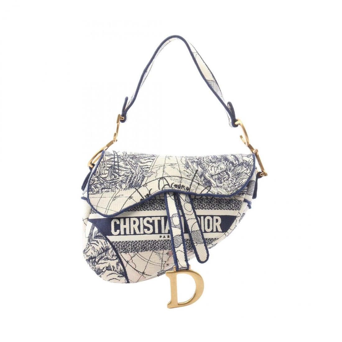 Christian Dior Dior Saddle Bag Toile de Jouy Handbag, Canvas, Women's, Ivory/Navy: --- Catalog ---Category: SizeSize (HxWxD): 16cm x 24cm x 5cm / 6.29'' x 9.44'' x 1.96''Category: DesignType: Handbag, Saddle bagColor: Ivory, NavyGender: WomenMaterial: Canvas Category: GeneralBrand: 