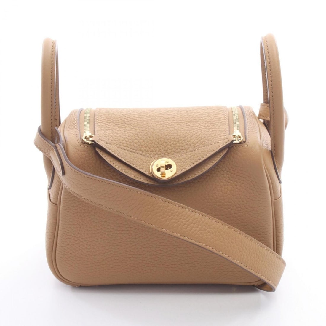 Hermes Lindy Mini Biscuit Shoulder Bag/Handbag, Leather (Taurillon Clemence), Women's, Brown, (1 of 7)