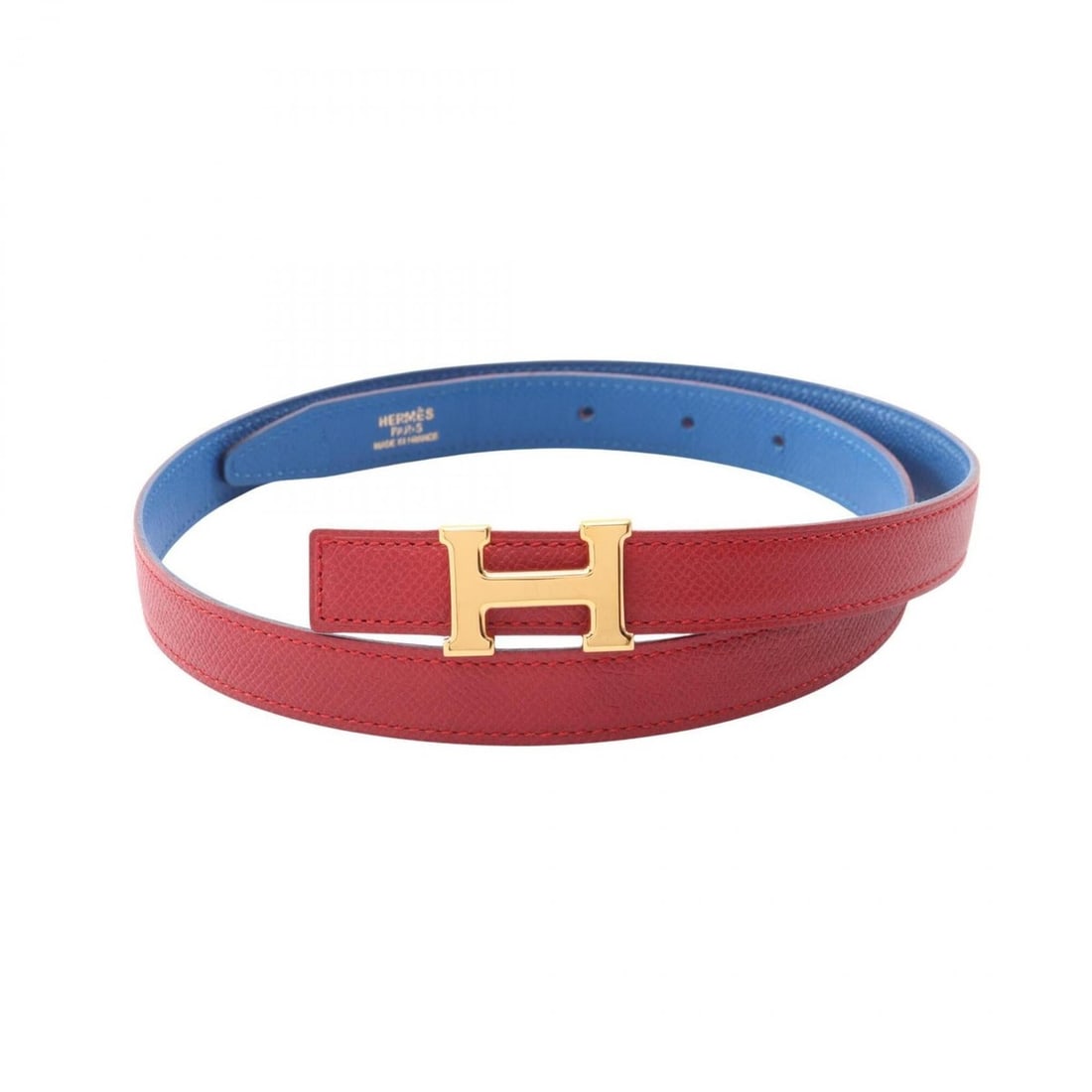 Hermes Mini Constance H-belt, reversible leather belt for women, available in blue and red.: --- Catalog ---Category: SizeLength: 73cm - 78cm / 28.74'' - 30.7''Category: DesignType: Standard beltColor: Blue, Red colorGender: WomenMaterial (Strap): Leather Category: GeneralBrand: Hermes--- Ite