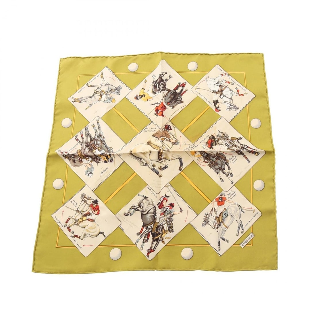 Hermes Petit Carré 45 LE MONDE DU POLO Scarf Muffler Silk Women's Green Multicolor: --- Catalog ---Category: SizeSize (LxW): 42cm x 42cm / 16.53'' x 16.53''Category: DesignType: ScarfColor: Green, Multi-colorGender: WomenMaterial: Silk Category: GeneralBrand: Hermes--- Item List ---S