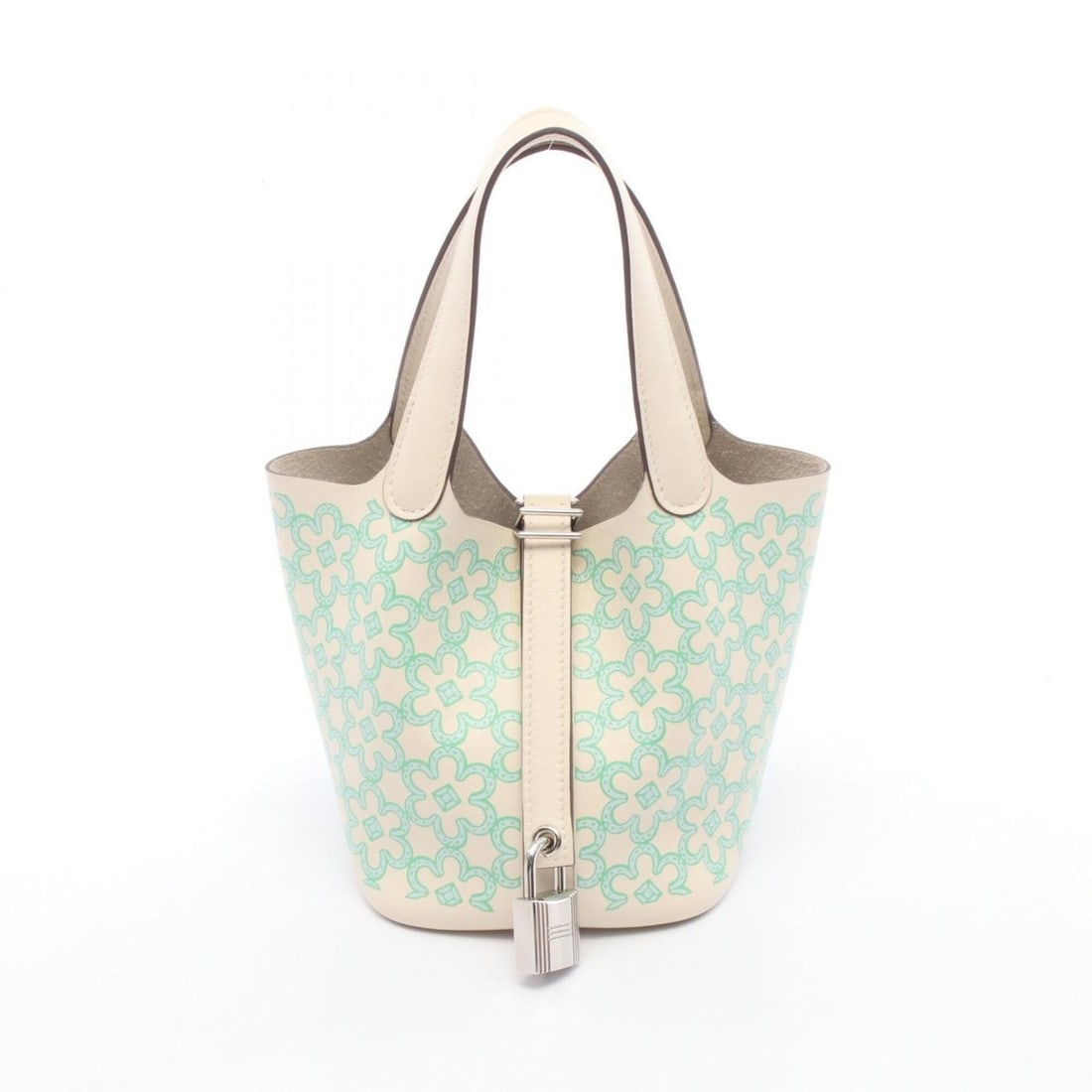 Hermes Picotin Lock Micro Lucky Daisy Vert Handbag, Leather, Veau Swift, Women's, Ivory, Green,: --- Catalog ---Category: SizeSize (HxWxD): 12cm x 13cm x 9.5cm / 4.72'' x 5.11'' x 3.74''Category: DesignType: HandbagColor: Blue, Green, IvoryGender: WomenMaterial: Swift leather , Leather Hardware C