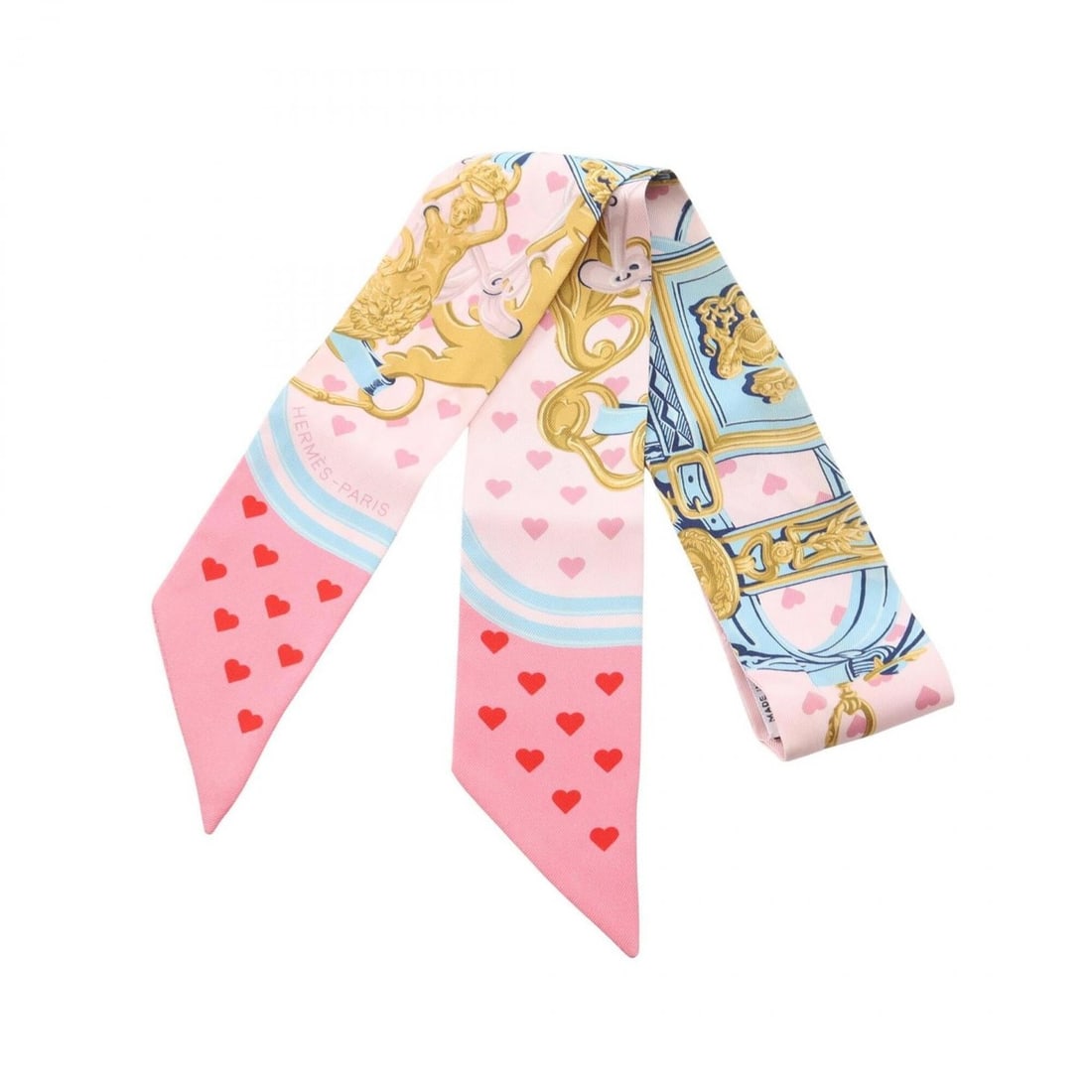 Hermes Twilly Brides de Gala Love Ribbon Scarf Muffler Silk Women's Pink Blue Multicolor: --- Catalog ---Category: SizeSize (LxW): 85cm x 5cm / 33.46'' x 1.96''Category: DesignType: ScarfColor: Blue, Multi-color, PinkGender: WomenMaterial: Silk Category: GeneralBrand: Hermes--- Item List -