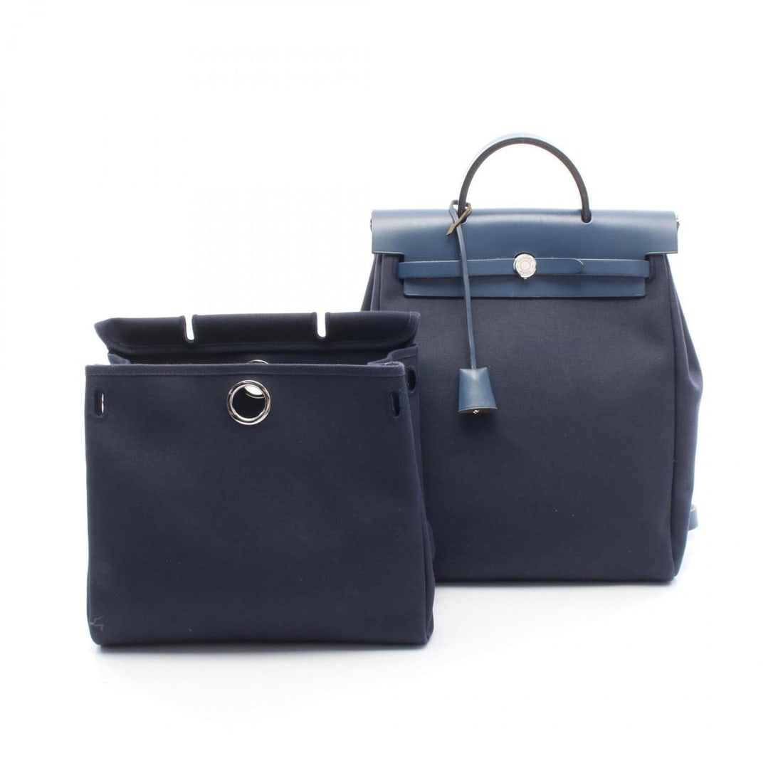 Hermes Herbag Ad PM Backpack/Handbag, Vache Hunter Toile Officier, Women's, Navy: --- Catalog ---Category: SizeSize (HxWxD): 35cm x 28cm x 11cm / 13.77'' x 11.02'' x 4.33''Category: DesignType: BackpackColor: NavyGender: WomenMaterial: Toile officier Category: GeneralBrand: Hermes-