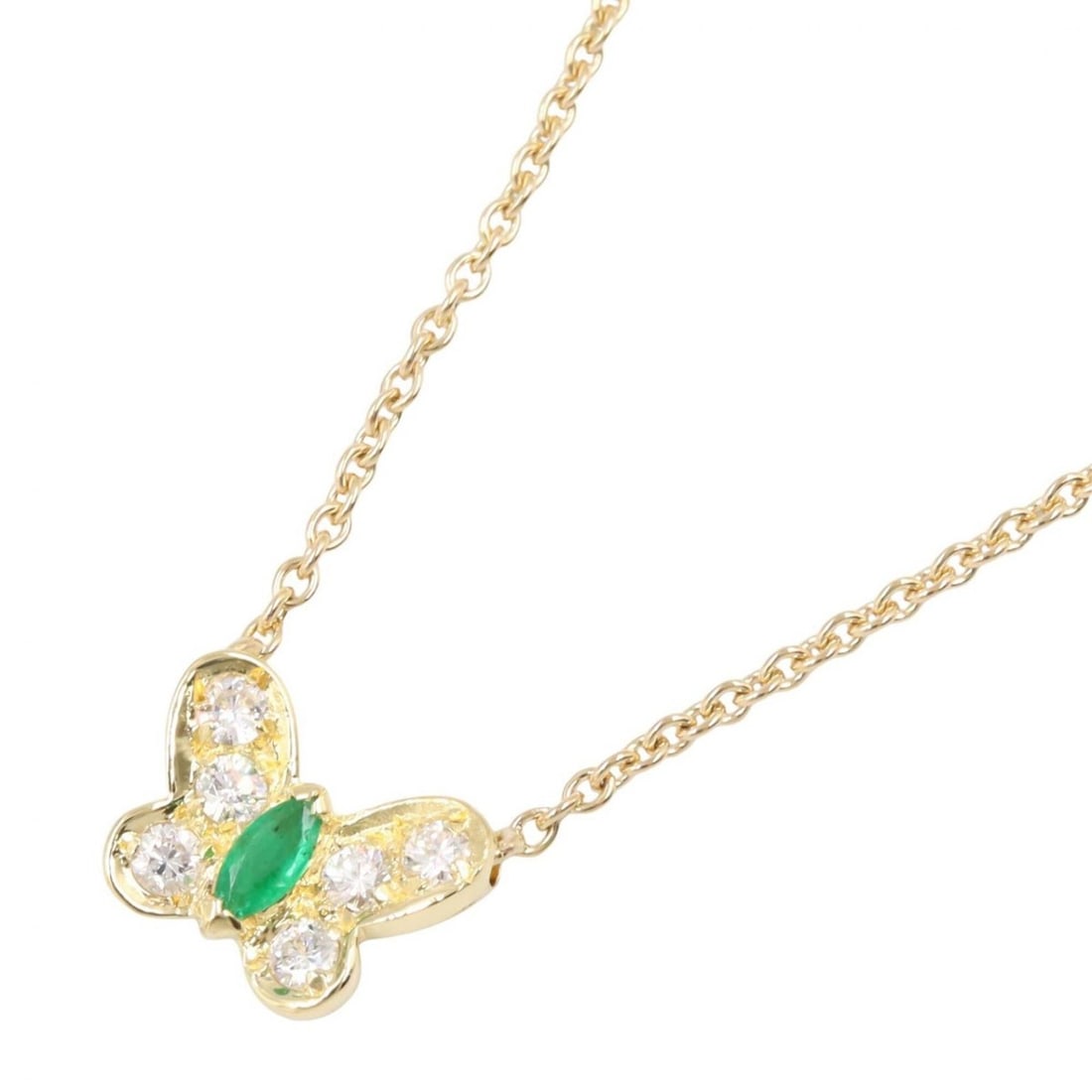 Van Cleef & Arpels Papillon Emerald Diamond Necklace - 18K (Yellow Gold) and Women's Gold Tone Clear: --- Catalog ---Category: SizePendant Size: 10mm x 12mm / 0.39'' x 0.47''Neck Circumference: 36.5 cm - 43.5 cm / 14.37'' - 17.12''Category: DesignColor: Clear, Emerald, Gold, GreenGender: WomenMaterial