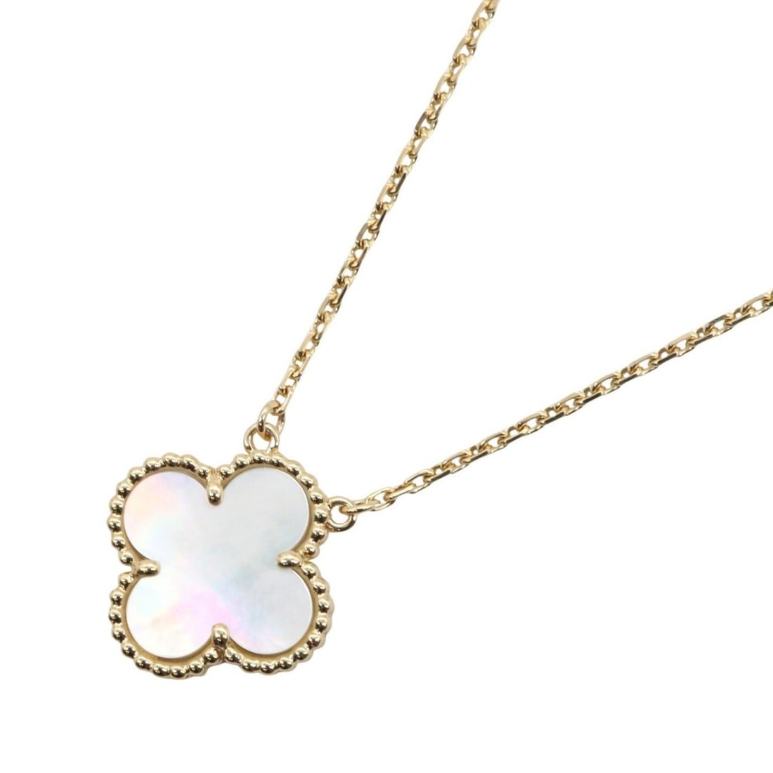 Van Cleef & Arpels Vintage Alhambra Mother-of-Pearl Necklace, 18K (Yellow Gold), Mother-of-Pearl,: --- Catalog ---Category: SizePendant Size: 15mm x 15mm / 0.59'' x 0.59''Neck Circumference: 37.5 cm - 42 cm / 14.76'' - 16.53''Category: DesignColor: Gold, WhiteGender: WomenMaterial: Yellow gold (18K