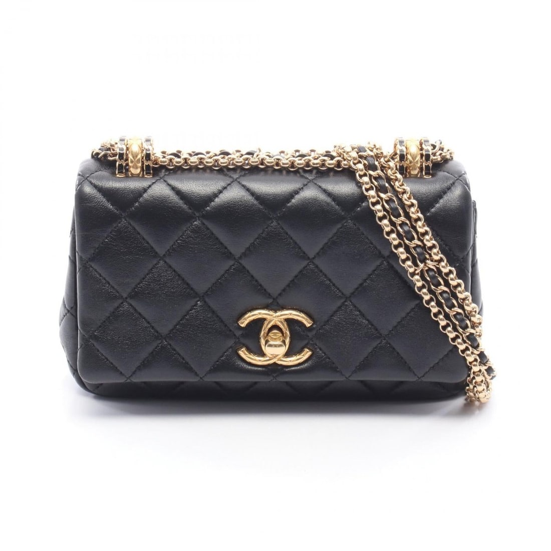 Chanel Matelassé Mini Flap Chain Shoulder Bag/Handbag, Lambskin Leather, Women's, Black (AS4972): --- Catalog ---Category: SizeSize (HxWxD): 11cm x 18cm x 4cm / 4.33'' x 7.08'' x 1.57''Category: DesignType: Handbag, Shoulder bagColor: BlackGender: WomenMaterial: Leather Hardware Color: GoldLeather
