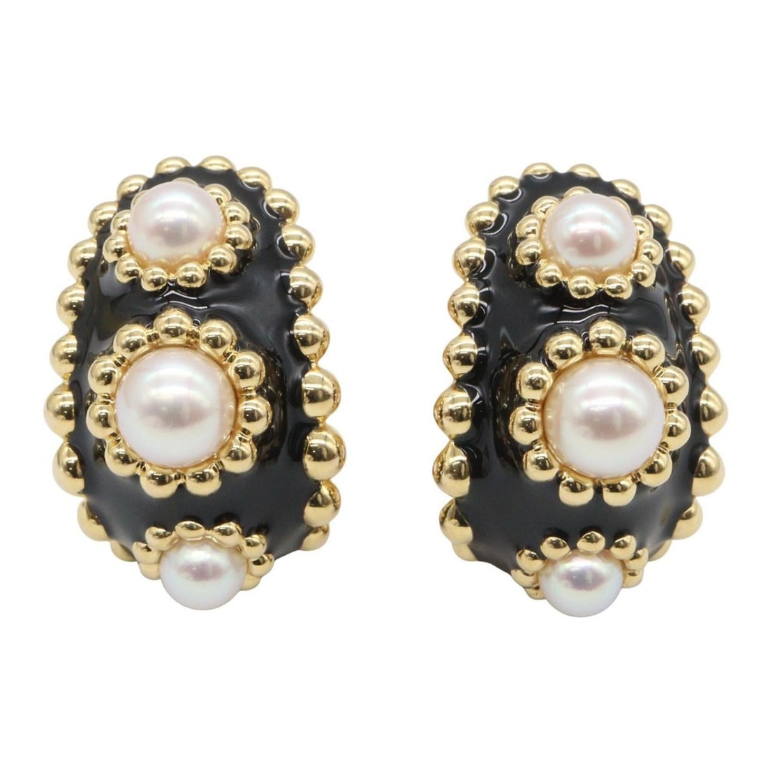 Chanel CHANEL Three Symbol Enamel Pearl Earrings, 18K (Yellow Gold) Women's, Gold/White Tones: --- Catalog ---Category: SizeSize (HxWxD): 25.00mm x 17.00mm / 0.98'' x 0.67''Category: DesignType: Clip earringsColor: Gold, WhiteStone: PearlGender: WomenMaterial: Yellow gold (18K)Category: General