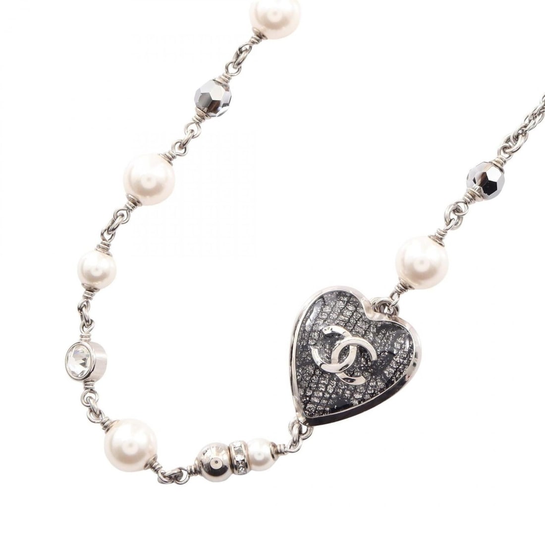 Chanel Coco Mark Heart Motif Necklace, Gold Plated (GP), Faux Pearl, Women's, Silver, Black, White: --- Catalog ---Category: SizePendant Size: 20mm x 20mm / 0.78'' x 0.78''Neck Circumference: 32 cm - 38 cm / 12.59'' - 14.96''Category: DesignColor: Black, Gold, WhiteStone: Artificial pearlGender: Wom