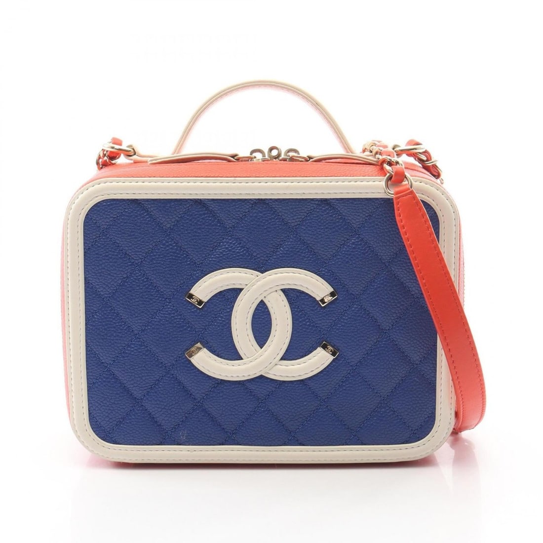 Chanel CC Figley Vanity Bag, Shoulder Handbag, Caviar Skin (Grained Calfskin), Women's, Blue, White,: --- Catalog ---Category: SizeSize (HxWxD): 15.5cm x 21cm x 7.5cm / 6.1'' x 8.26'' x 2.95''Category: DesignType: Handbag, Shoulder bag, Vanity bagColor: Blue, Red color, WhiteGender: WomenMaterial: Gra