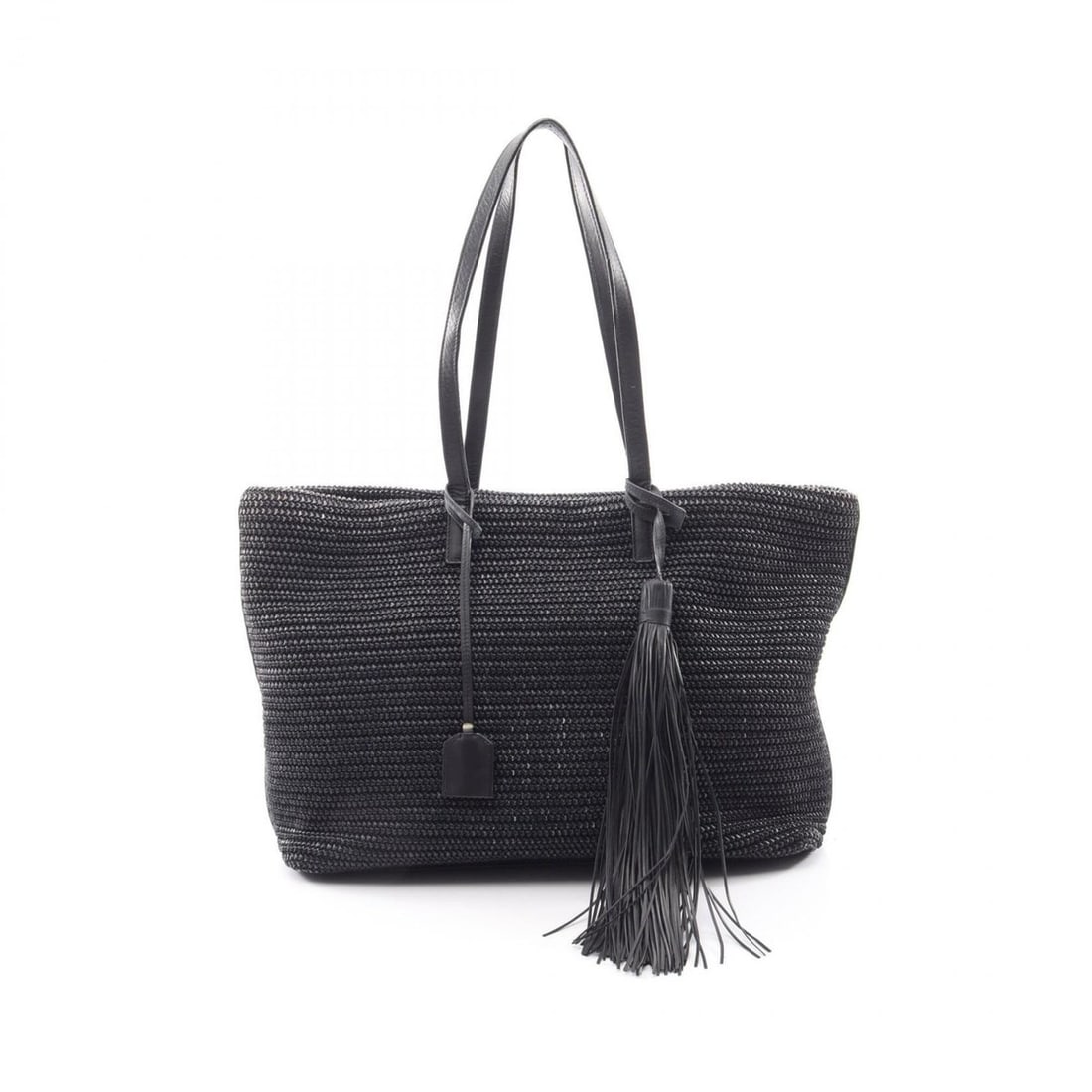 Yves Saint Laurent Saint Laurent Paris shopping tote bag/handbag, leather and raffia, women's,: --- Catalog ---Category: SizeSize (HxWxD): 30cm x 36cm x 12.5cm / 11.81'' x 14.17'' x 4.92''Category: DesignType: Handbag, Tote bagColor: BlackGender: WomenMaterial: Leather , Raffia Category: General