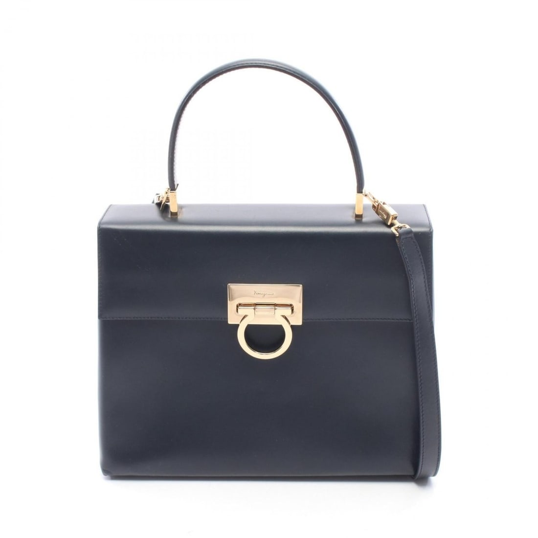 Salvatore Ferragamo Gancini 2-Way Handbag, Leather, Women's, Black: --- Catalog ---Category: SizeSize (HxWxD): 20.5cm x 26cm x 8cm / 8.07'' x 10.23'' x 3.14''Category: DesignType: HandbagColor: BlackGender: WomenMaterial: Leather Category: GeneralBrand: Salvatore Ferr