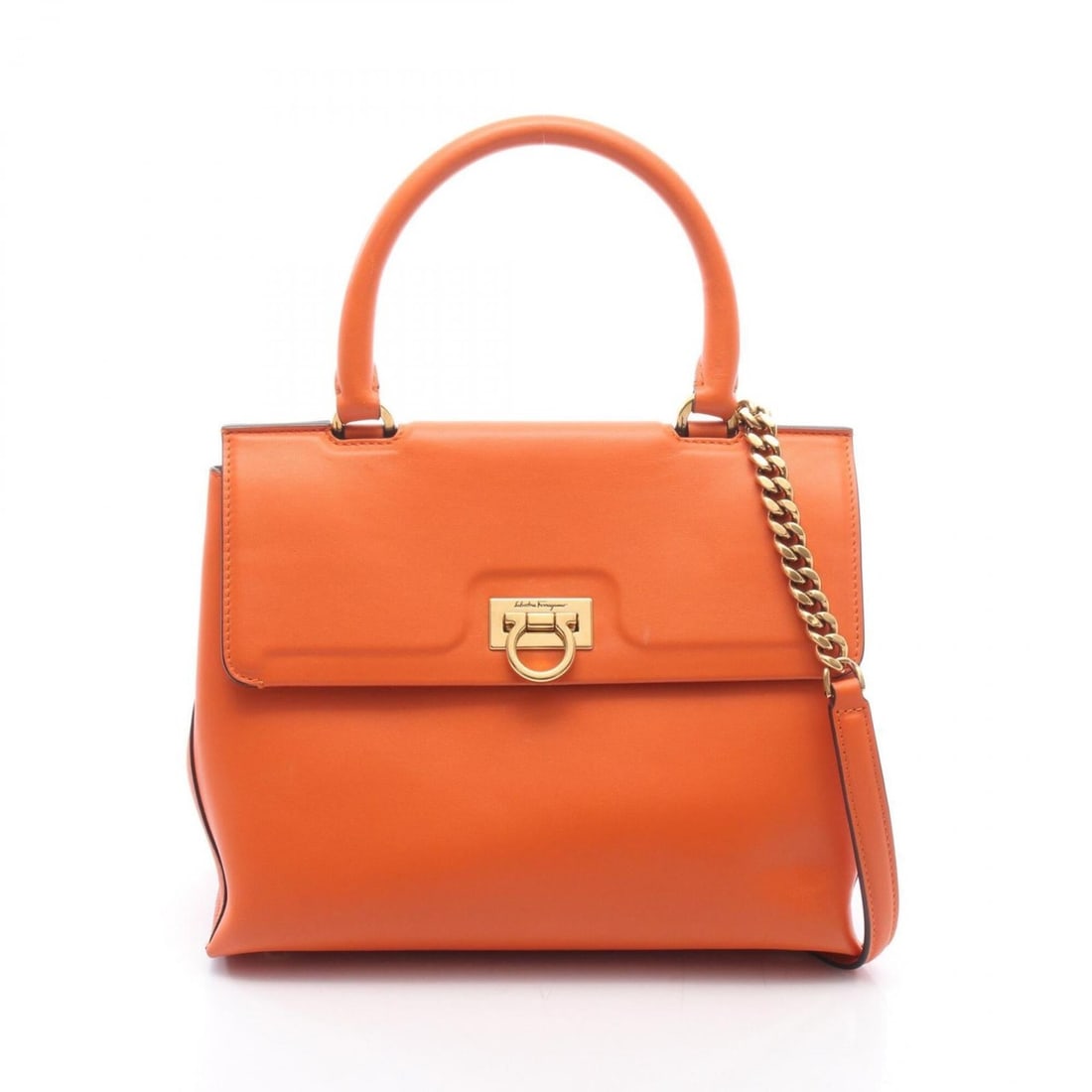Salvatore Ferragamo Gancini 2-Way Handbag, Leather, Women's, Orange: --- Catalog ---Category: SizeSize (HxWxD): 20.5cm x 25cm x 10.5cm / 8.07'' x 9.84'' x 4.13''Category: DesignType: HandbagColor: OrangeGender: WomenMaterial: Leather Category: GeneralBrand: Salvatore F