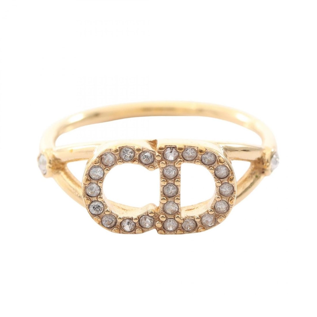 Christian Dior Dior CD logo ring, gold-plated (GP) with rhinestones, women's, gold-toned, clear.: --- Catalog ---Category: SizeJP Size: 11US Size: 6Category: DesignType: Band ringColor: Clear, GoldGender: WomenMaterial: Gold plating, RhinestoneCategory: GeneralBrand: Christian Dior--- Item List