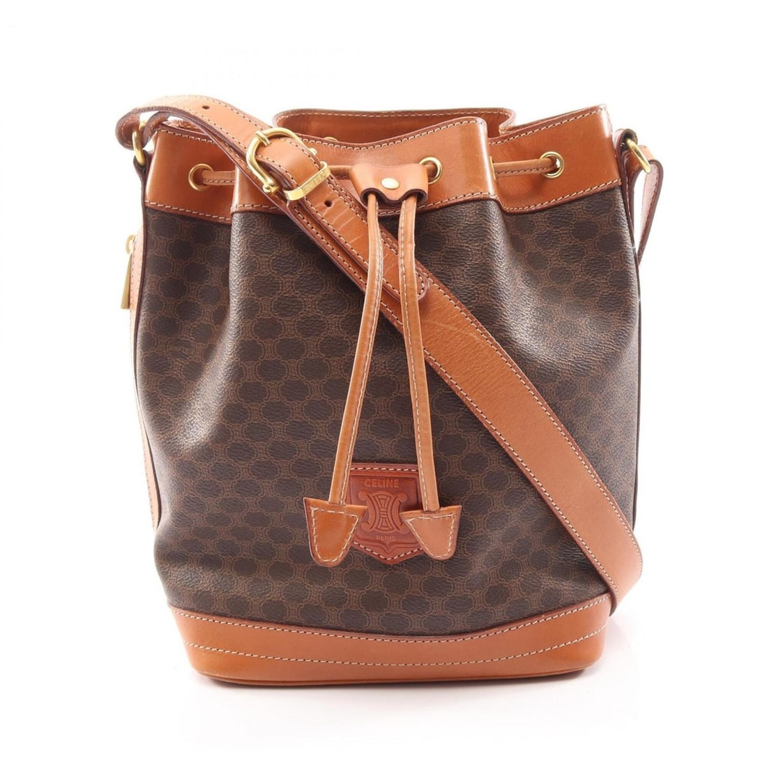 Celine Macadam Drawstring Shoulder Bag/Handbag, Coated Canvas and Leather, Women's, Brown: --- Catalog ---Category: SizeSize (HxWxD): 27cm x 20.5cm x 14cm / 10.62'' x 8.07'' x 5.51''Category: DesignType: Handbag, Shoulder bagColor: BrownGender: WomenMaterial: Coated canvas , Leather Categor