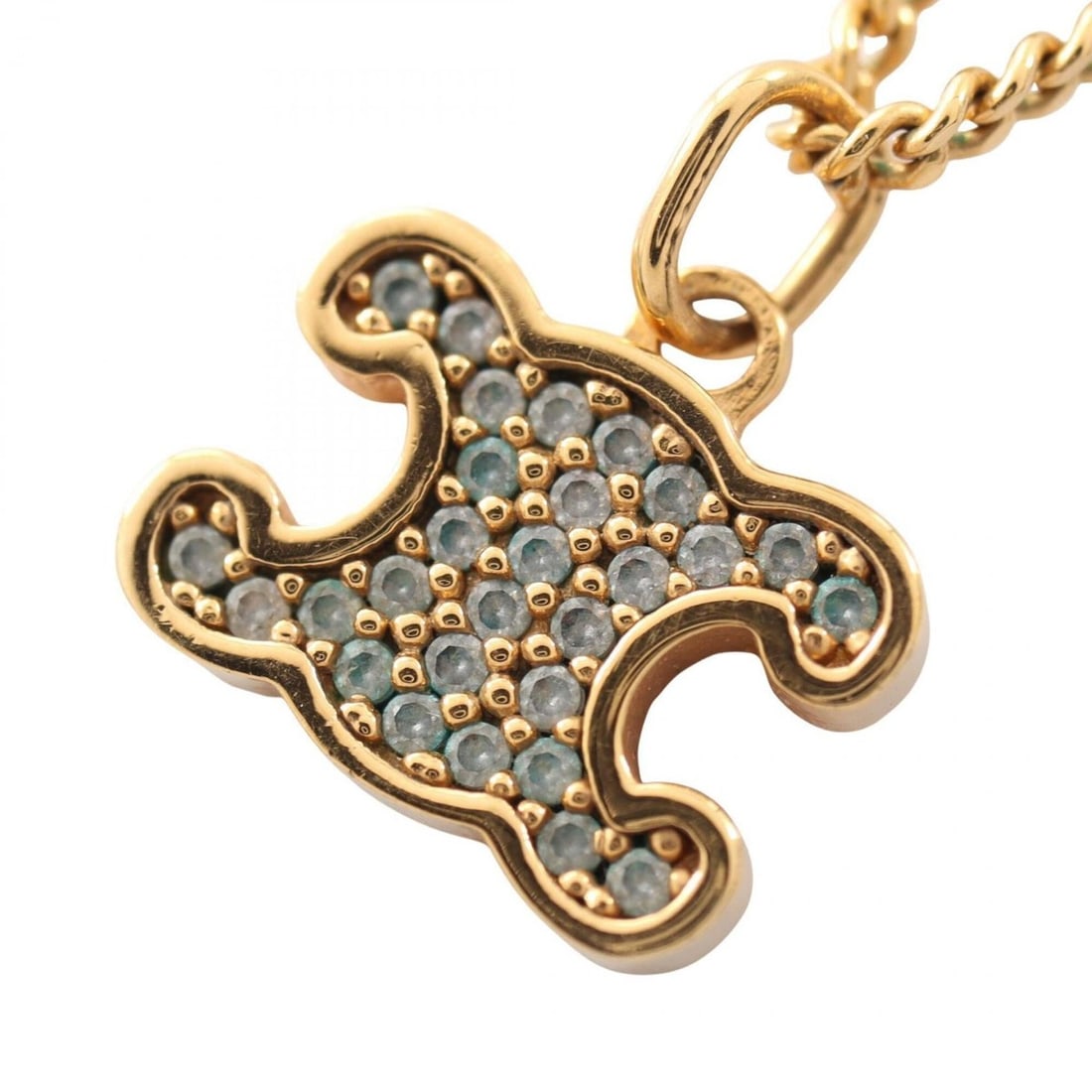 Celine Triomphe Necklace, Gold Plated (GP), Rhinestone, Women's, Tone, Clear Tone: --- Catalog ---Category: SizePendant Size: 8mm x 11mm / 0.31'' x 0.43''Neck Circumference: 38 cm - 42 cm / 14.96'' - 16.53''Category: DesignColor: Clear, GoldGender: WomenMaterial: Gold plating,