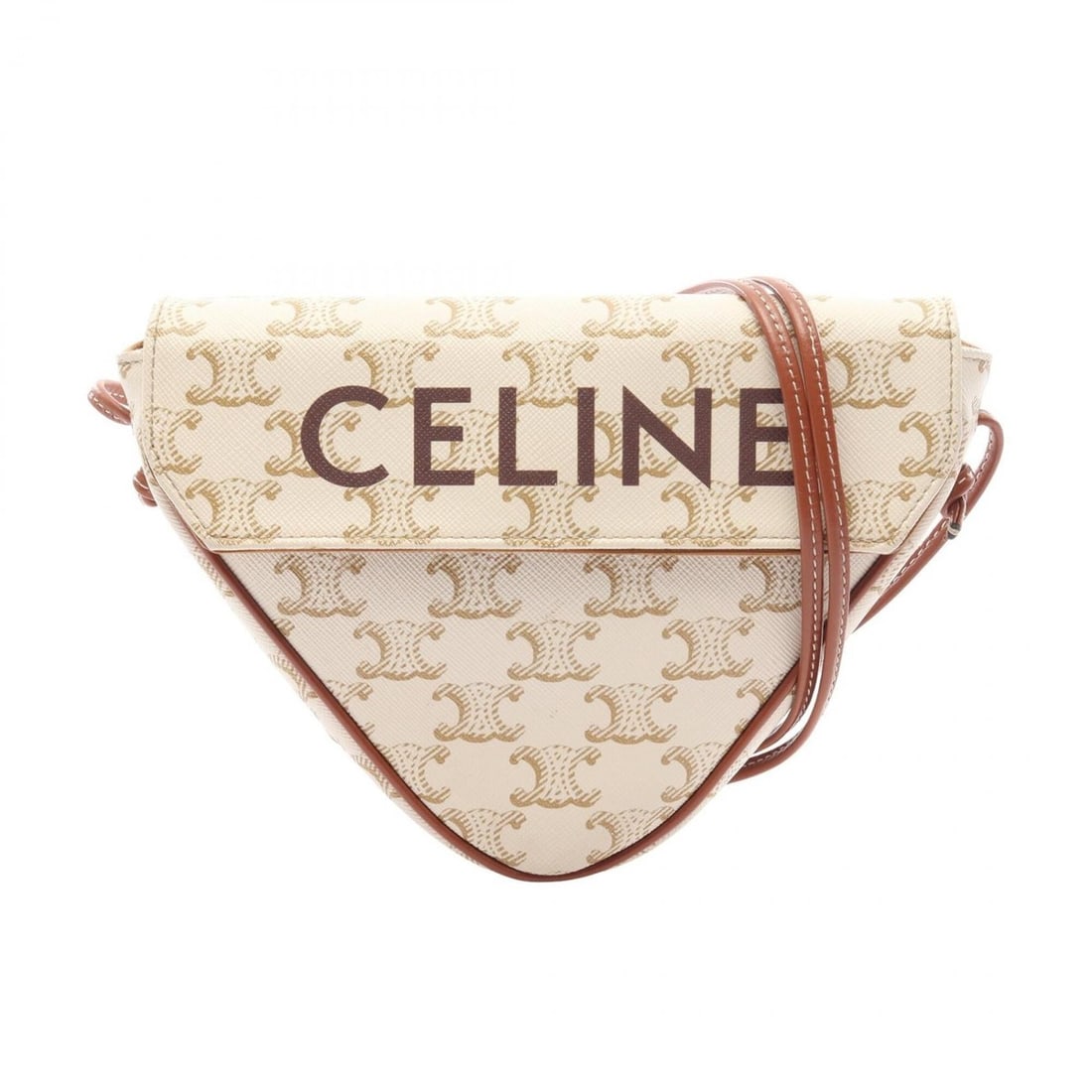 Celine Triomphe Triangle Mini Shoulder Bag/Handbag, Coated Canvas and Leather, Women's, Ivory/Brown,: --- Catalog ---Category: SizeSize (HxWxD): 15cm x 19.5cm x 3cm / 5.9'' x 7.67'' x 1.18''Category: DesignType: Handbag, Shoulder bagColor: Brown, IvoryGender: WomenMaterial: Coated canvas , Leather