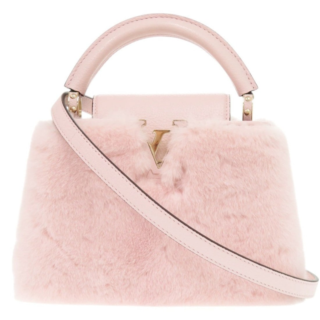 Louis Vuitton Capucines Mini IC Mink Pink Handbag LV 0153 LOUIS VUITTON: --- Catalog ---Category: SizeSize (HxWxD): 16cm x 21cm x 9cm / 6.29'' x 8.26'' x 3.54''Category: DesignType: HandbagColor: PinkGender: WomenMaterial: Fur Leather/Fur Type: Mink furCategory: