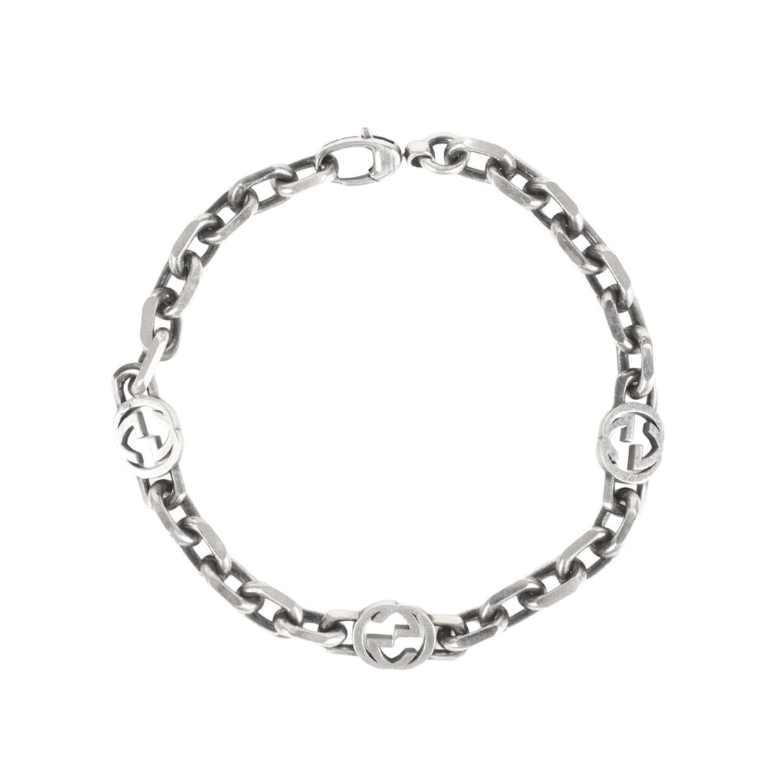 GUCCI bracelet, size 19, Interlocking G design, Ag925 silver, men's.: --- Catalog ---Category: SizeLength: 21cm / 8.26''Category: DesignType: Charm braceletColor: SilverGender: MenMaterial: Silver 925Category: GeneralBrand: GucciCountry of Origin: Italy--- Item List ---