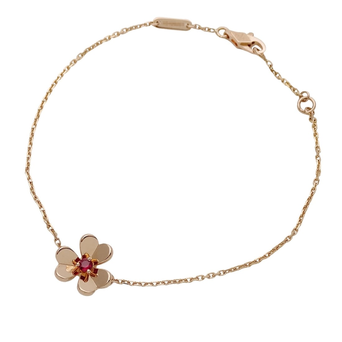 Van Cleef & Arpels women's bracelet, 750PG ruby, Frivole Mini, pink gold jewelry.: --- Catalog ---Category: SizeLength: 17.5cm / 6.88''Category: DesignType: Charm braceletColor: Pink goldGender: WomenMaterial: Pink gold (18K)Category: GeneralLine: FrivoleBrand: Van Cleef & Arpels---