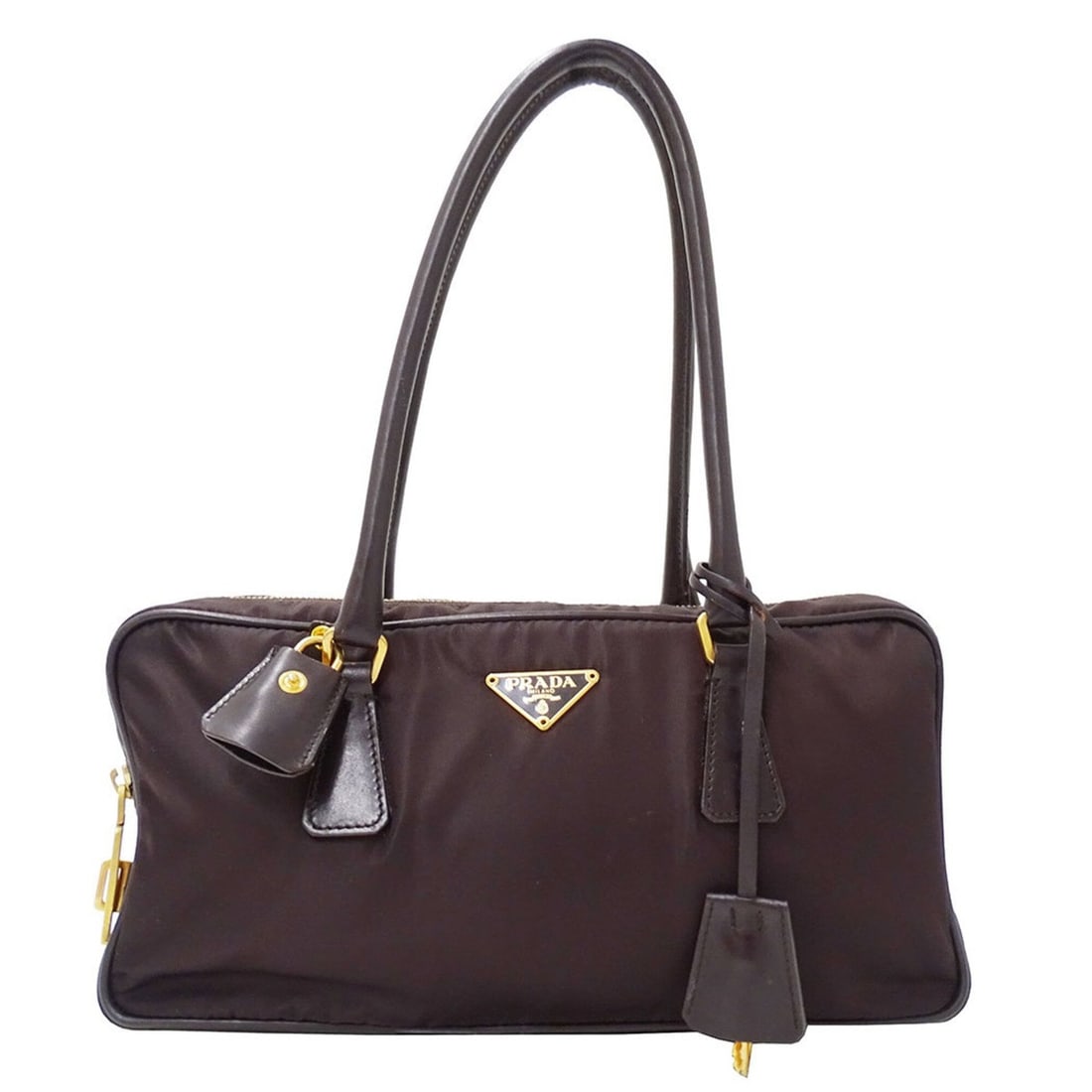 Prada handbag for women, brand name, nylon, dark brown. (1 of 16)