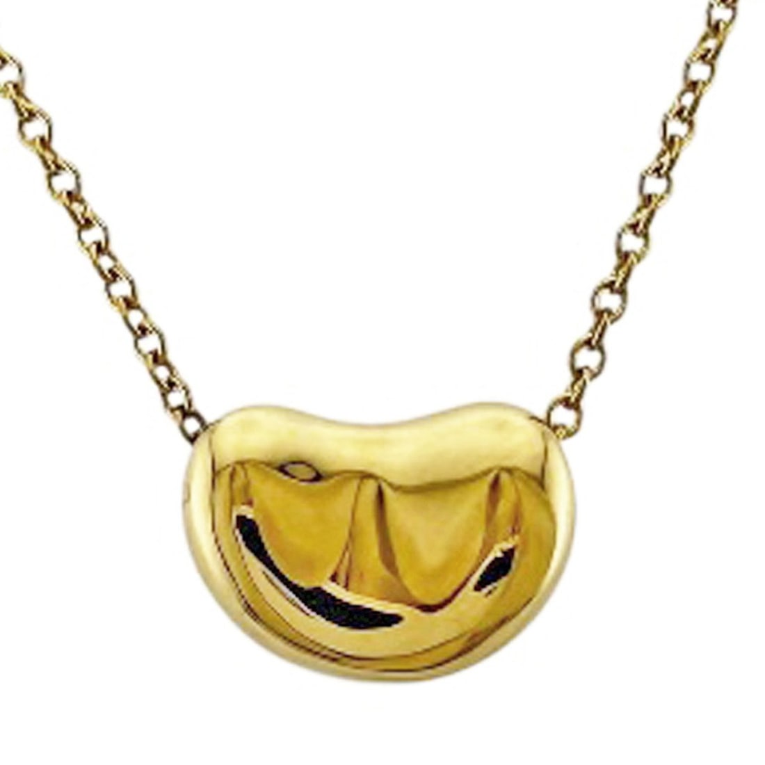 Tiffany Bean Necklace, & Co., 18K Yellow Gold, Women's.: --- Catalog ---Category: SizeWidth: 1mm / 0.04''Weight: 4.2g / 0.14oz.Pendant Size: 7.5mm x 10.5mm / 0.29'' x 0.41''Neck Circumference: 40.5 cm / 15.94''Category: DesignGender: WomenHandmade: YesMater