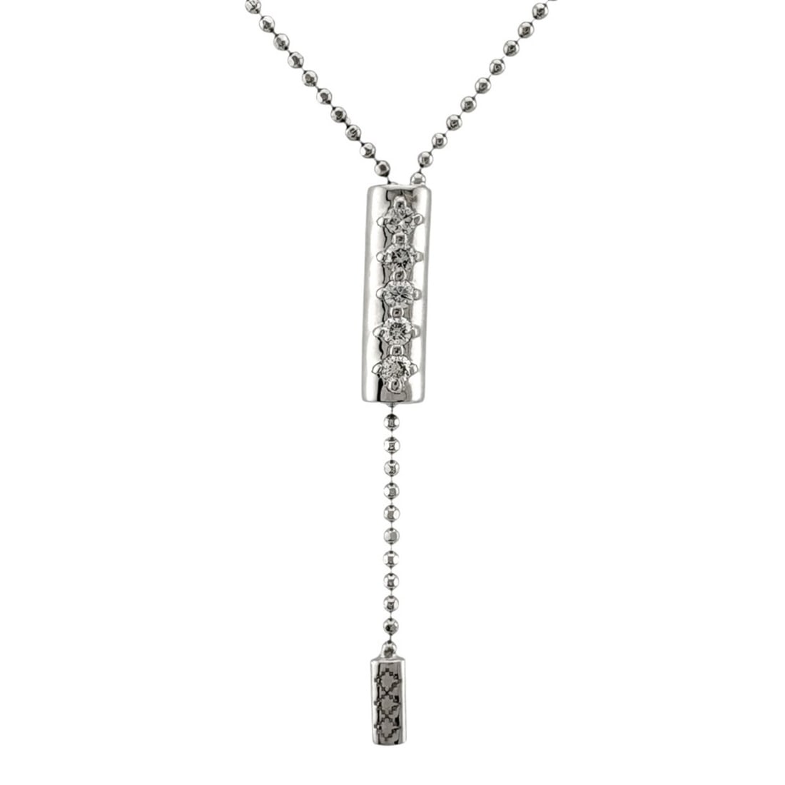 Gucci necklace, 18K white gold, diamond, women's GUCCI: --- Catalog ---Category: SizeWeight: 6.3g / 0.22oz.Pendant Size: 16mm x 5mm / 0.62'' x 0.19''Neck Circumference: 64 cm / 25.19''Category: DesignStone: DiamondGender: WomenHandmade: YesMaterial: White 