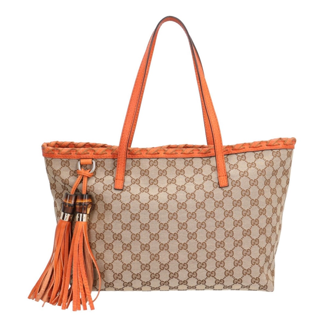 Gucci Bamboo Tassel Medium Tote Bag, GG Canvas 218780, Beige, Women's GUCCI: --- Catalog ---Category: SizeWeight: 605g / 1.33lb.Size (HxWxD): 26cm x 44cm x 15cm / 10.23'' x 17.32'' x 5.9''Strap Length: 58cm / 22.83''Category: DesignType: Tote bagColor: Beige, OrangeGender: Wom
